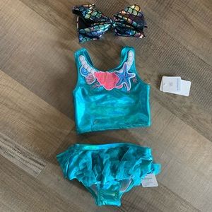 Toddler seashell bikini with mermaid hair bow Size 2t NWT
